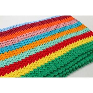 Hand Crocheted Afghan Throw Blanket Bright Rainbow Stripes Hand Crocheted 75x40